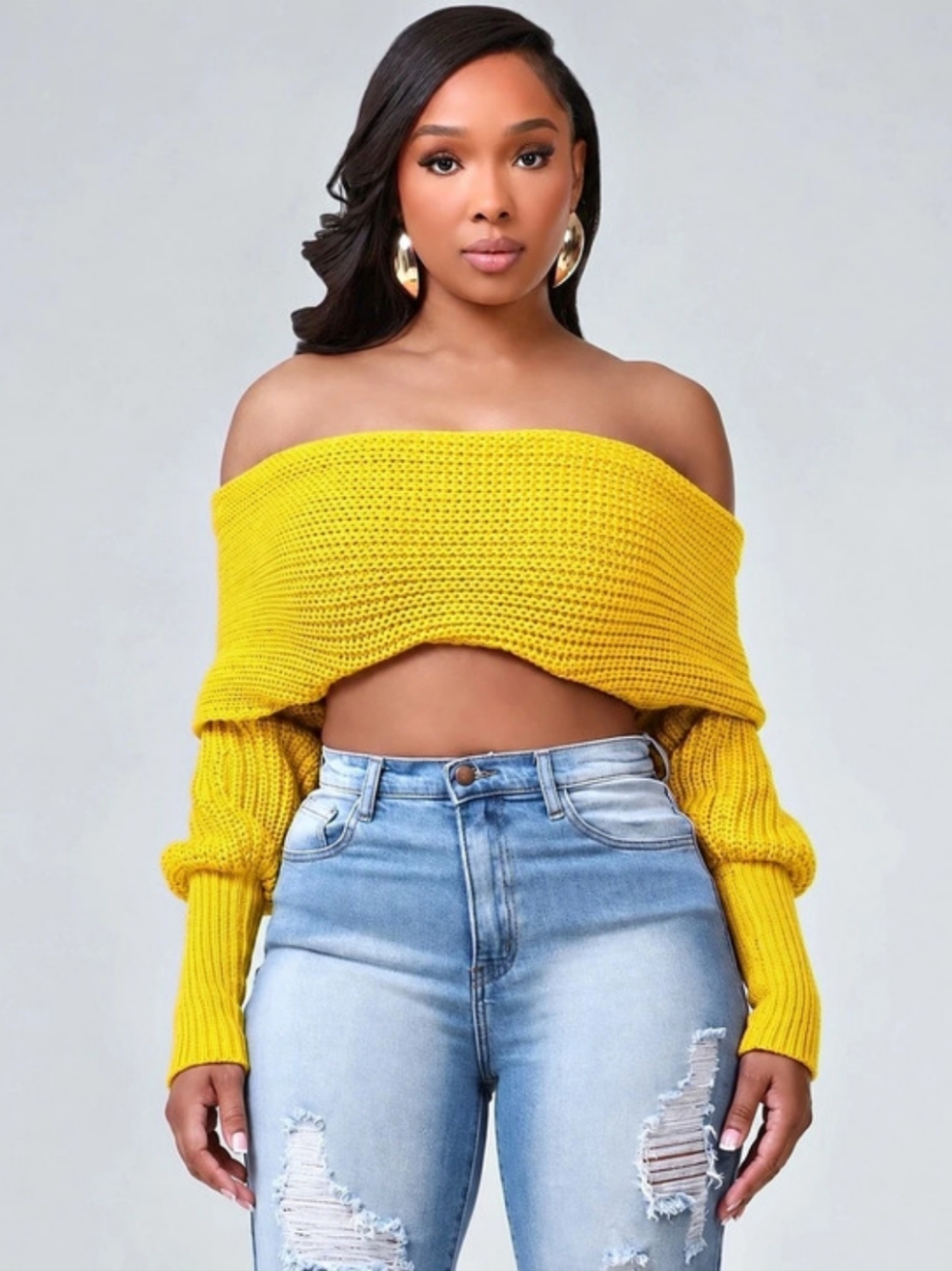 New Vibrant Yellow Self Wrap Sweater